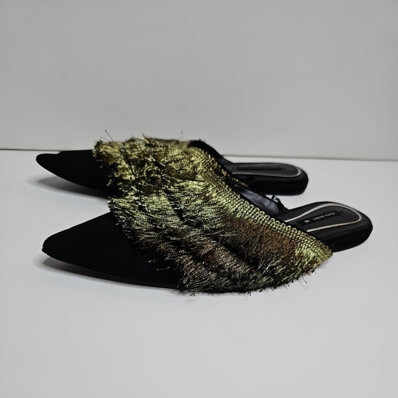 Zara Pointy-Toe Flat Mules with Fringe Black/Gold, Size 38 - Picture 16 of 16
